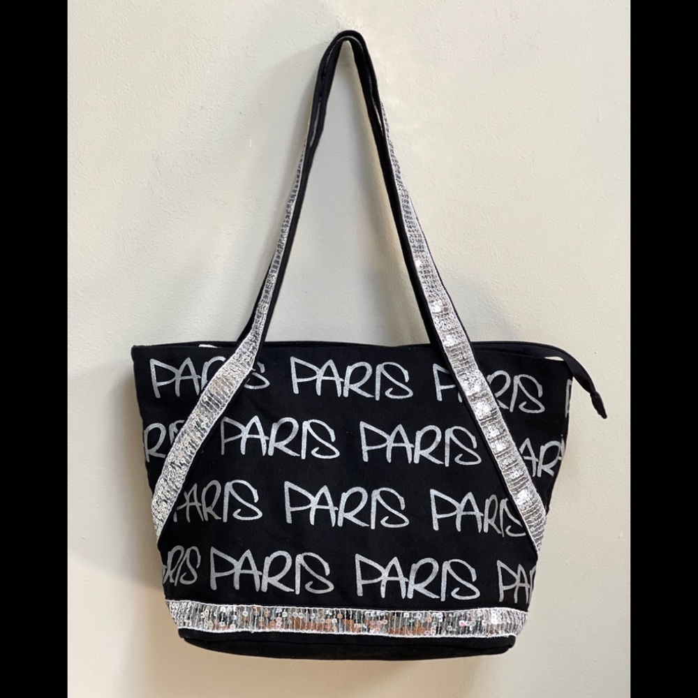 Paris & Sequins on Black Canvas Tote
